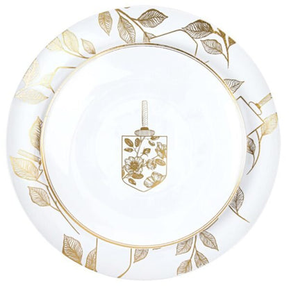 White and Gold Round Plastic Plate 10 Pack - Chanukah Plate Pro Linens