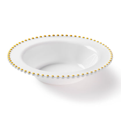 White and Gold Round Plastic Plates 10 Count - Beaded Plate Pro Linens