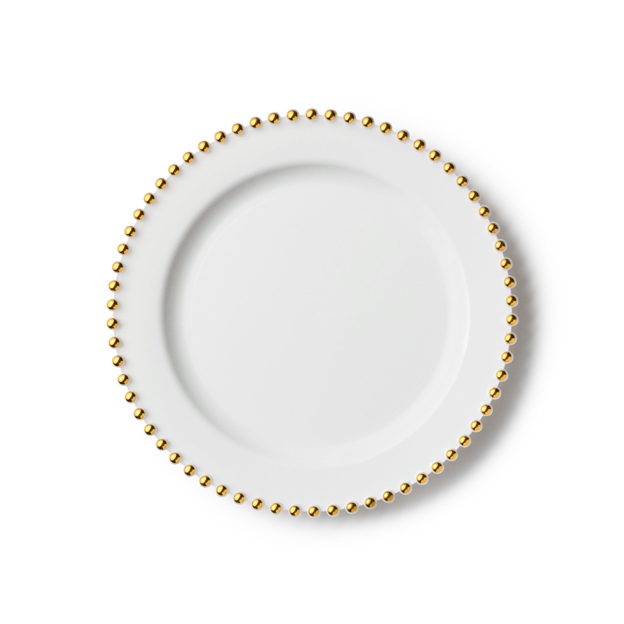 White and Gold Round Plastic Plates 10 Count - Beaded Plate Pro Linens