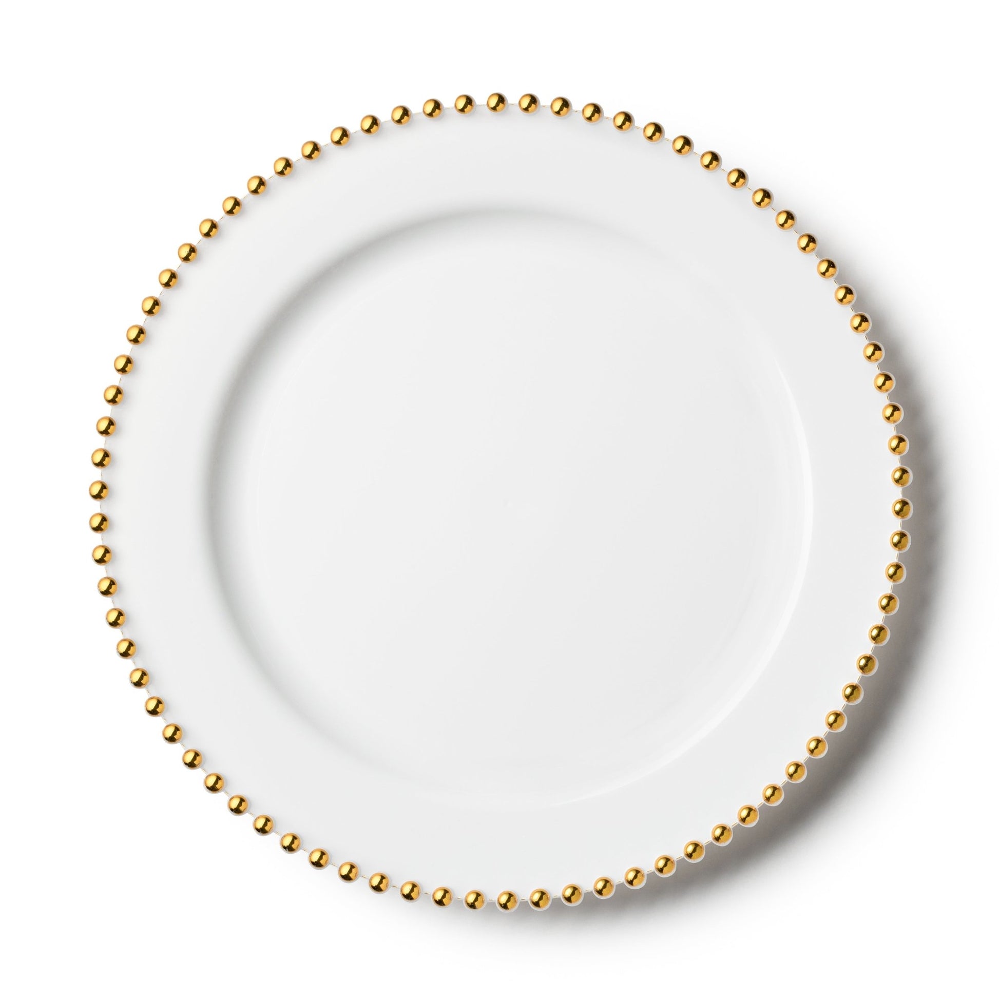 White and Gold Round Plastic Plates 10 Count - Beaded Plate Pro Linens