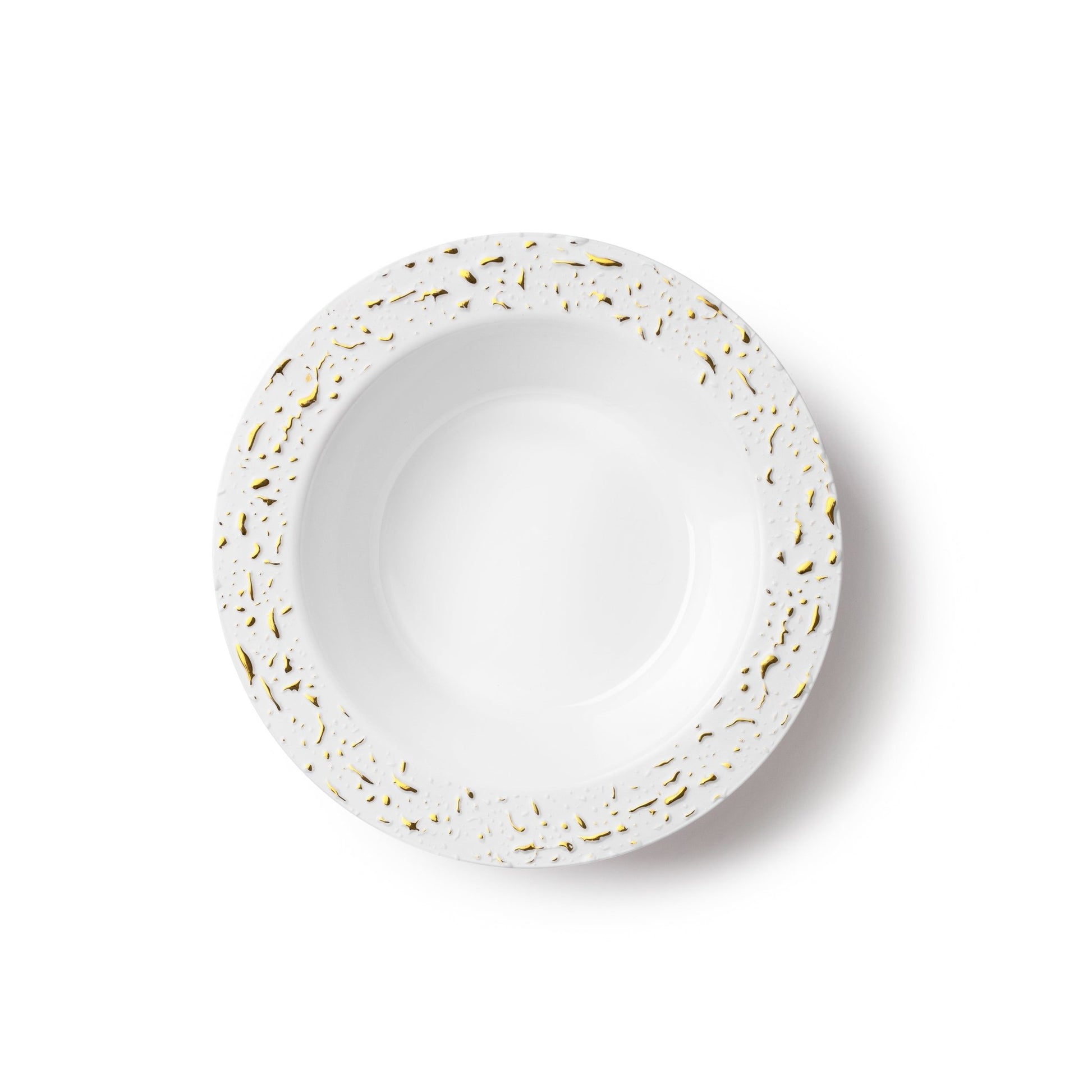 White and Gold Round Plastic Plates 10 Count - Pebbled Plate Pro Linens