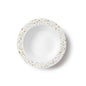 White and Gold Round Plastic Plates 10 Count - Pebbled Plate Pro Linens