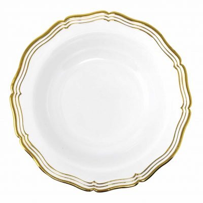 White and Gold Round Plastic Plates 10 Pack - Aristocrat Plate Pro Linens