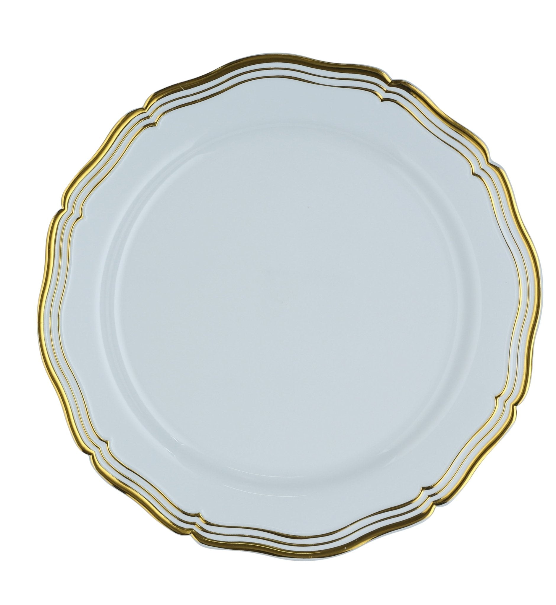 White and Gold Round Plastic Plates 10 Pack - Aristocrat Plate Pro Linens