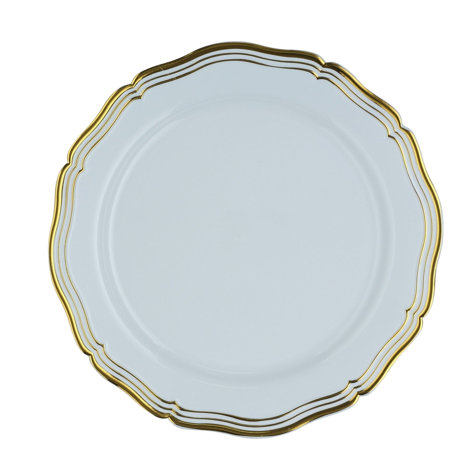 White and Gold Round Plastic Plates 10 Pack - Aristocrat Plate Pro Linens