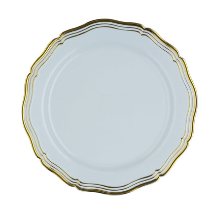 White and Gold Round Plastic Plates 10 Pack - Aristocrat Plate Pro Linens