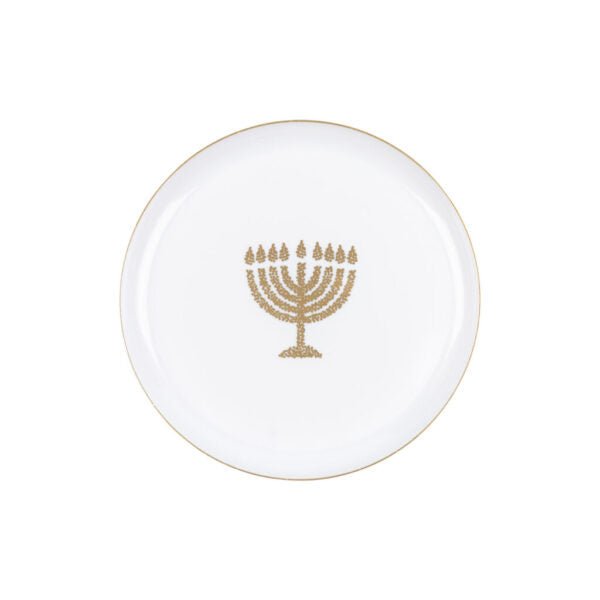 White and Gold Round Plastic Plates 10 Pack - Chanukah Plate Pro Linens