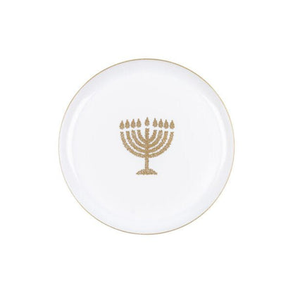 White and Gold Round Plastic Plates 10 Pack - Chanukah Plate Pro Linens