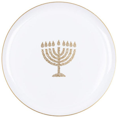 White and Gold Round Plastic Plates 10 Pack - Chanukah Plate Pro Linens