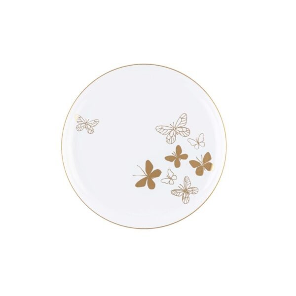 White and Gold Round Plastic Plates - Butterfly Plate Pro Linens