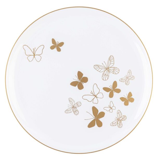 White and Gold Round Plastic Plates - Butterfly Plate Pro Linens