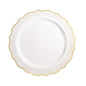 White and Gold Round Plastic Plates - Confetti Plate Pro Linens