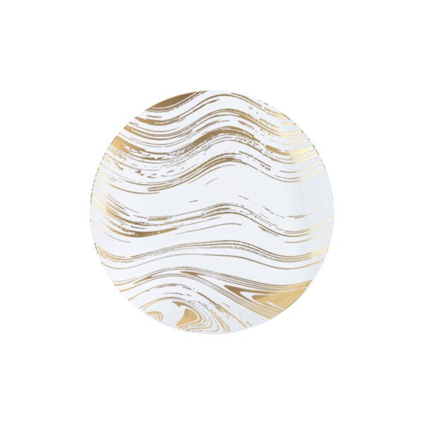 White and Gold Round Plastic Plates - Curve Plate Pro Linens