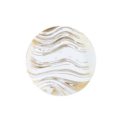 White and Gold Round Plastic Plates - Curve Plate Pro Linens