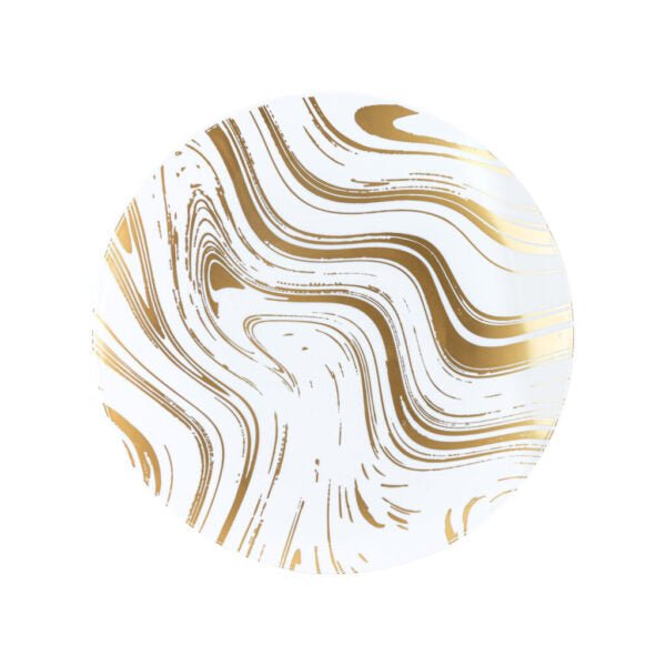 White and Gold Round Plastic Plates - Curve Plate Pro Linens