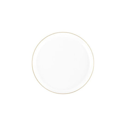 White and Gold Round Plastic Plates - Edge Plate Pro Linens