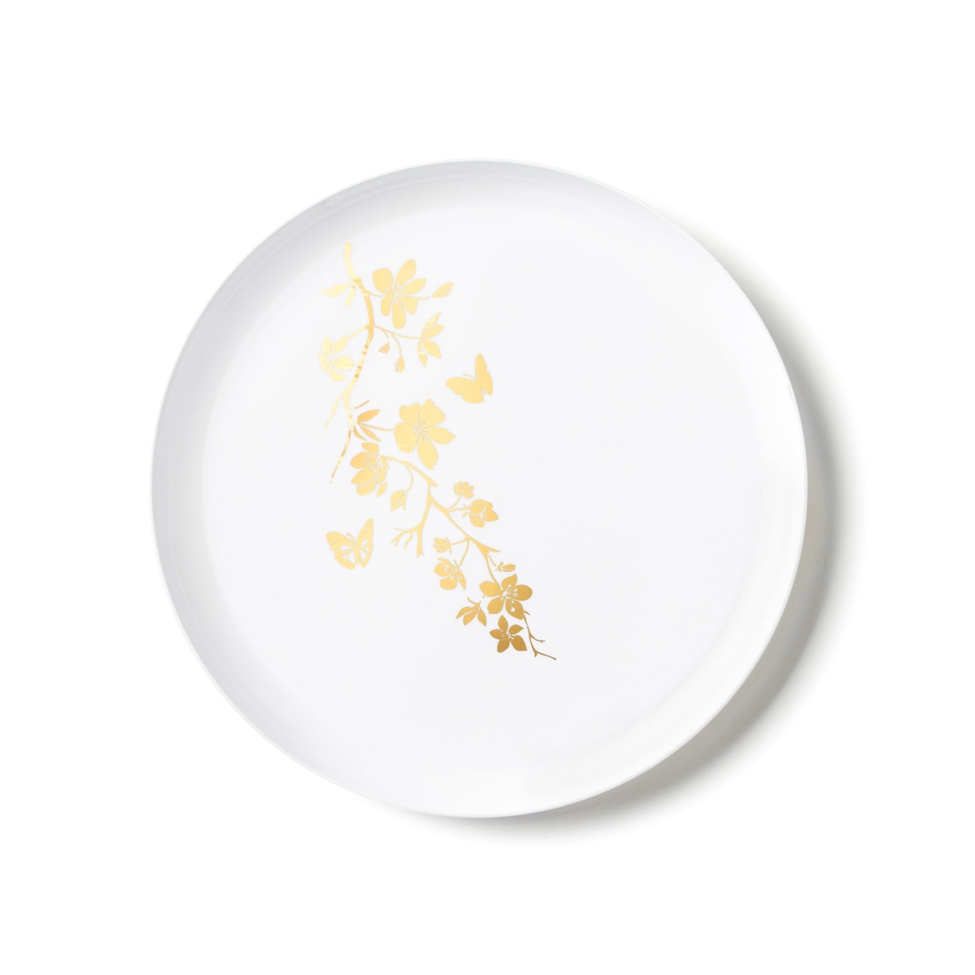 White and Gold Round Plastic Plates - Garden Edge Plate Pro Linens