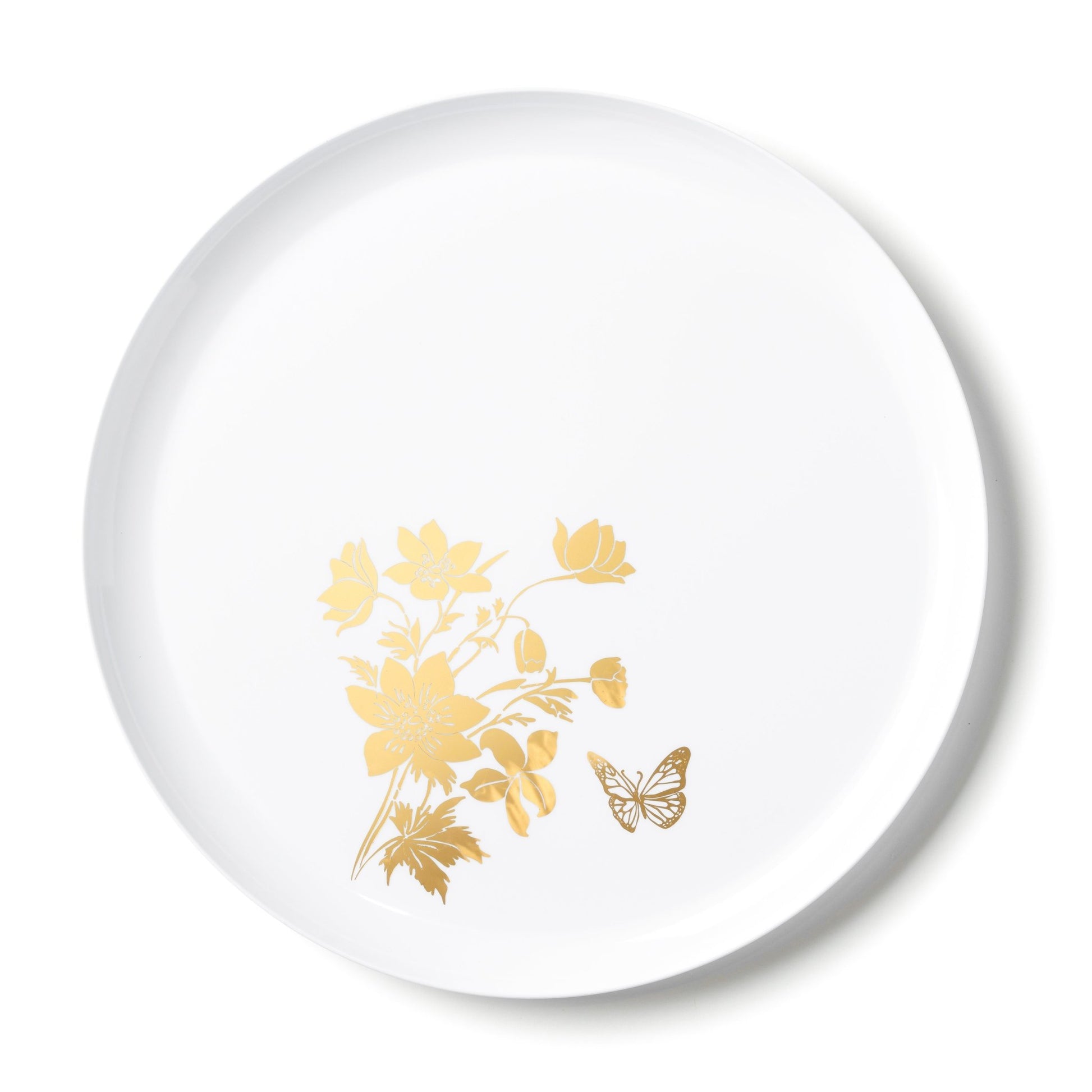 White and Gold Round Plastic Plates - Garden Edge Plate Pro Linens