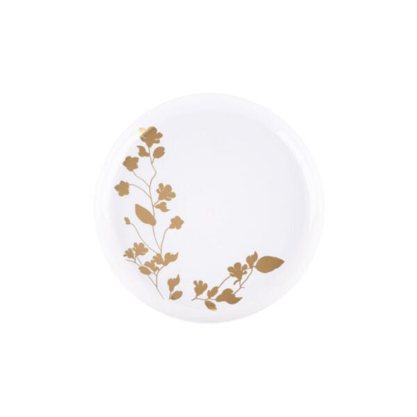 White and Gold Round Plastic Plates - Garden Plate Pro Linens