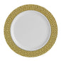 White and Gold Round Plastic Plates - Hammered Plate Pro Linens