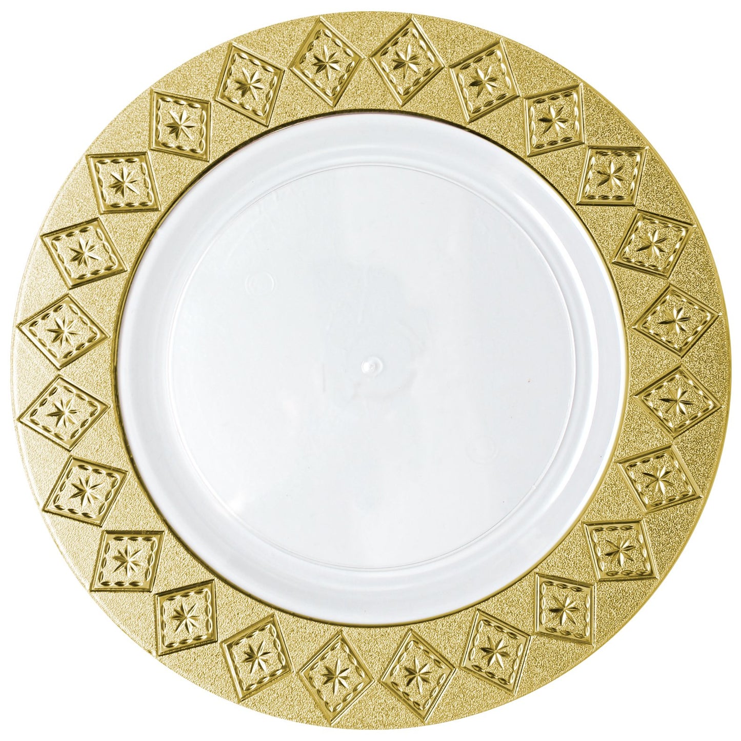 White and Gold Round Plastic Plates - Imperial Plate Pro Linens