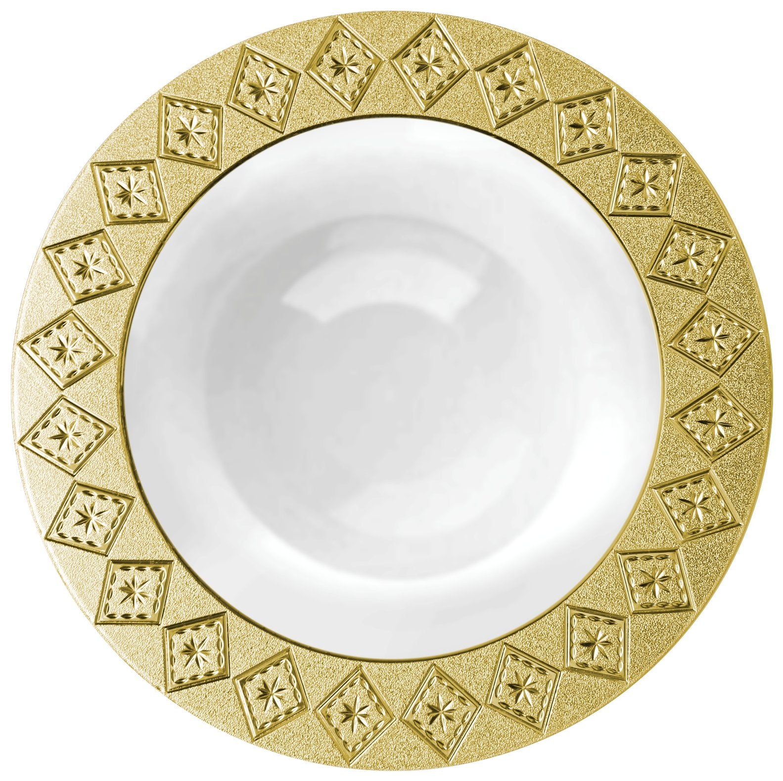 White and Gold Round Plastic Plates - Imperial Plate Pro Linens