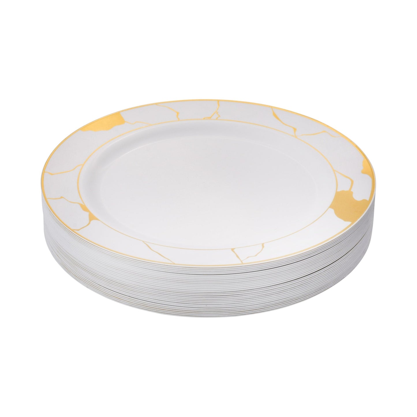 White and Gold Round Plastic Plates - Marble Plate Pro Linens