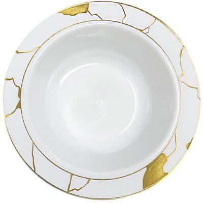 White and Gold Round Plastic Plates - Marble Plate Pro Linens