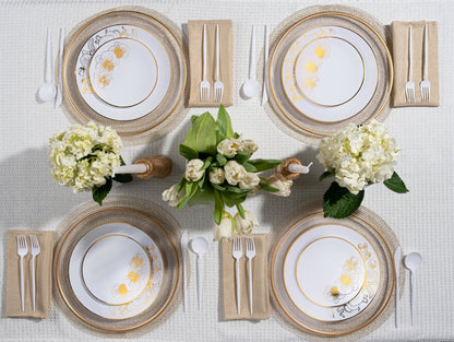 White and Gold Round Plastic Plates - Orchid Plate Pro Linens