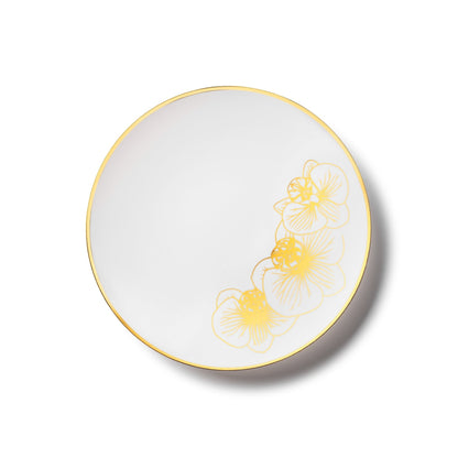 White and Gold Round Plastic Plates - Orchid Plate Pro Linens