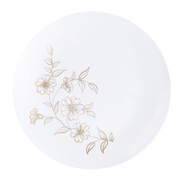 White and Gold Round Plastic Plates - Primrose Plate Pro Linens