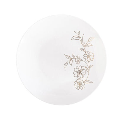 White and Gold Round Plastic Plates - Primrose Plate Pro Linens