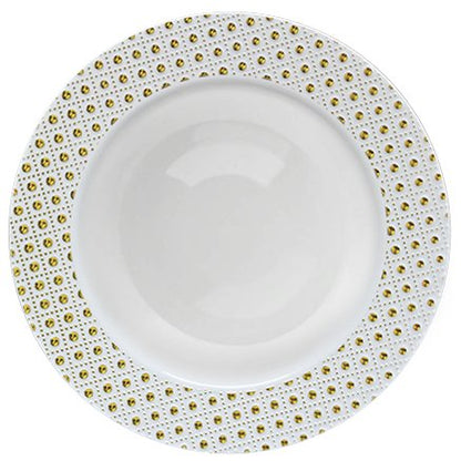 White and Gold Round Plastic Plates - Sphere Plate Pro Linens