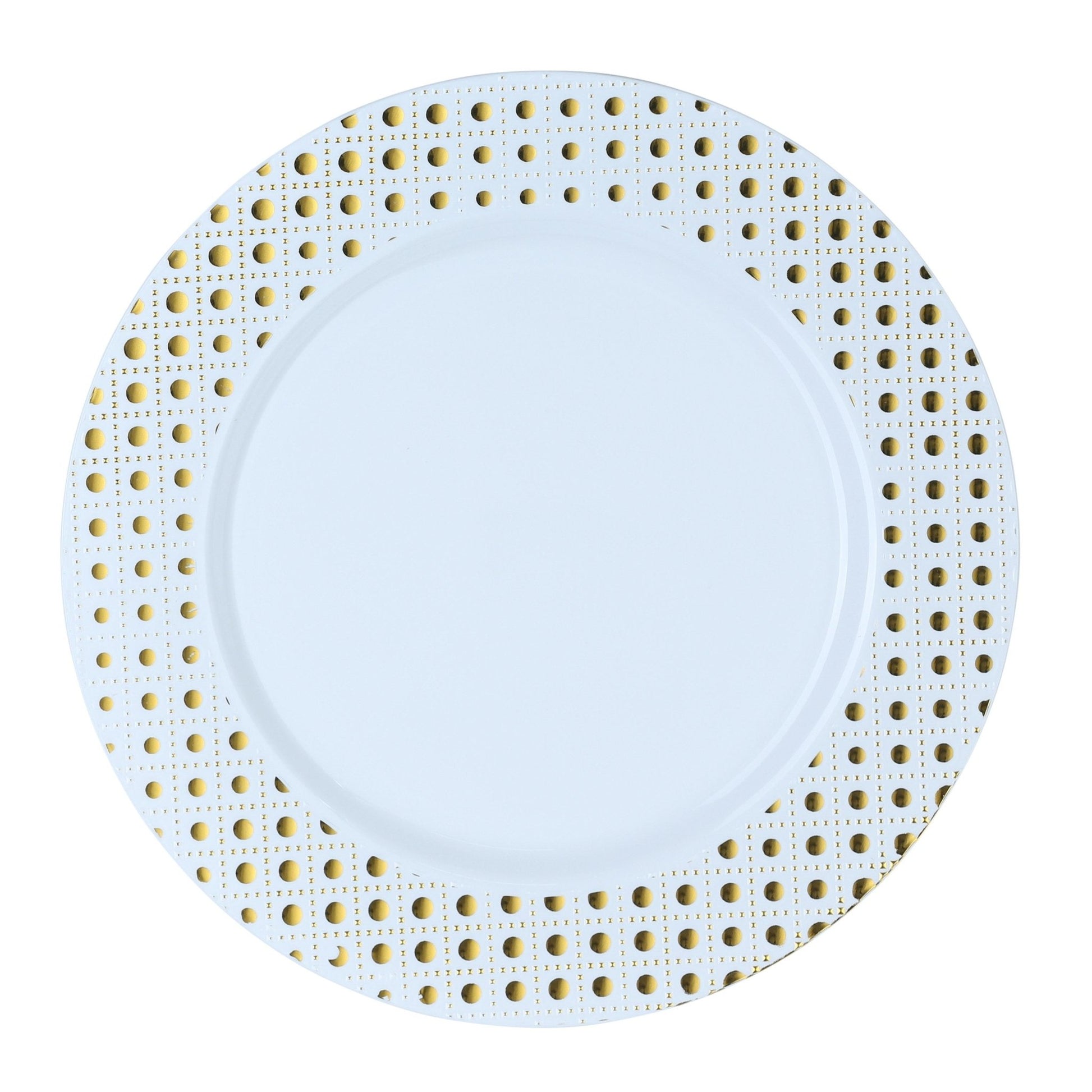 White and Gold Round Plastic Plates - Sphere Plate Pro Linens