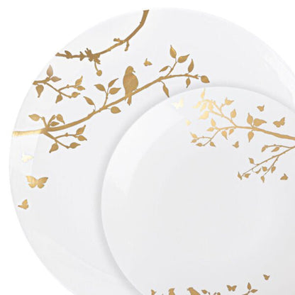 White and Gold Round Plastic Plates - Spring Plate Pro Linens