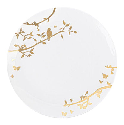 White and Gold Round Plastic Plates - Spring Plate Pro Linens