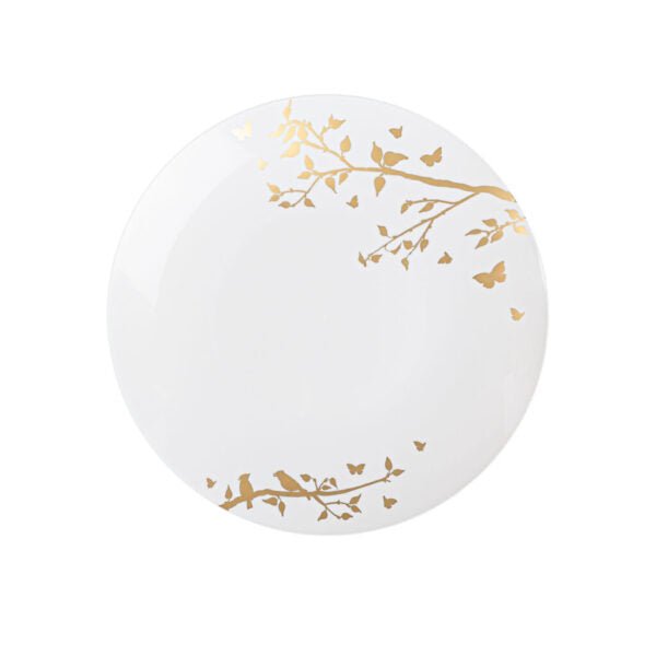 White and Gold Round Plastic Plates - Spring Plate Pro Linens