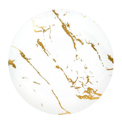 White and Gold Round Plastic Plates - Stroke Plate Pro Linens