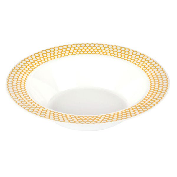 White and Gold Round Plastic Soup Bowls 10 Pack - Honeycomb Soup & Dessert Bowls Pro Linens