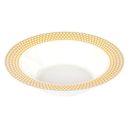 White and Gold Round Plastic Soup Bowls 10 Pack - Honeycomb Soup & Dessert Bowls Pro Linens