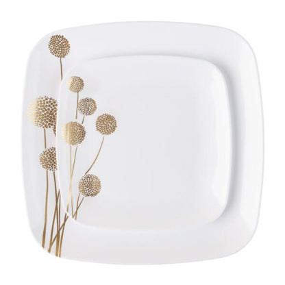 White and Gold Square Plastic Plates 10 Pack - Dandelion Plate Pro Linens