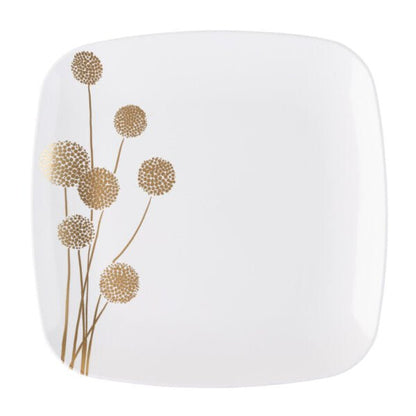 White and Gold Square Plastic Plates 10 Pack - Dandelion Plate Pro Linens