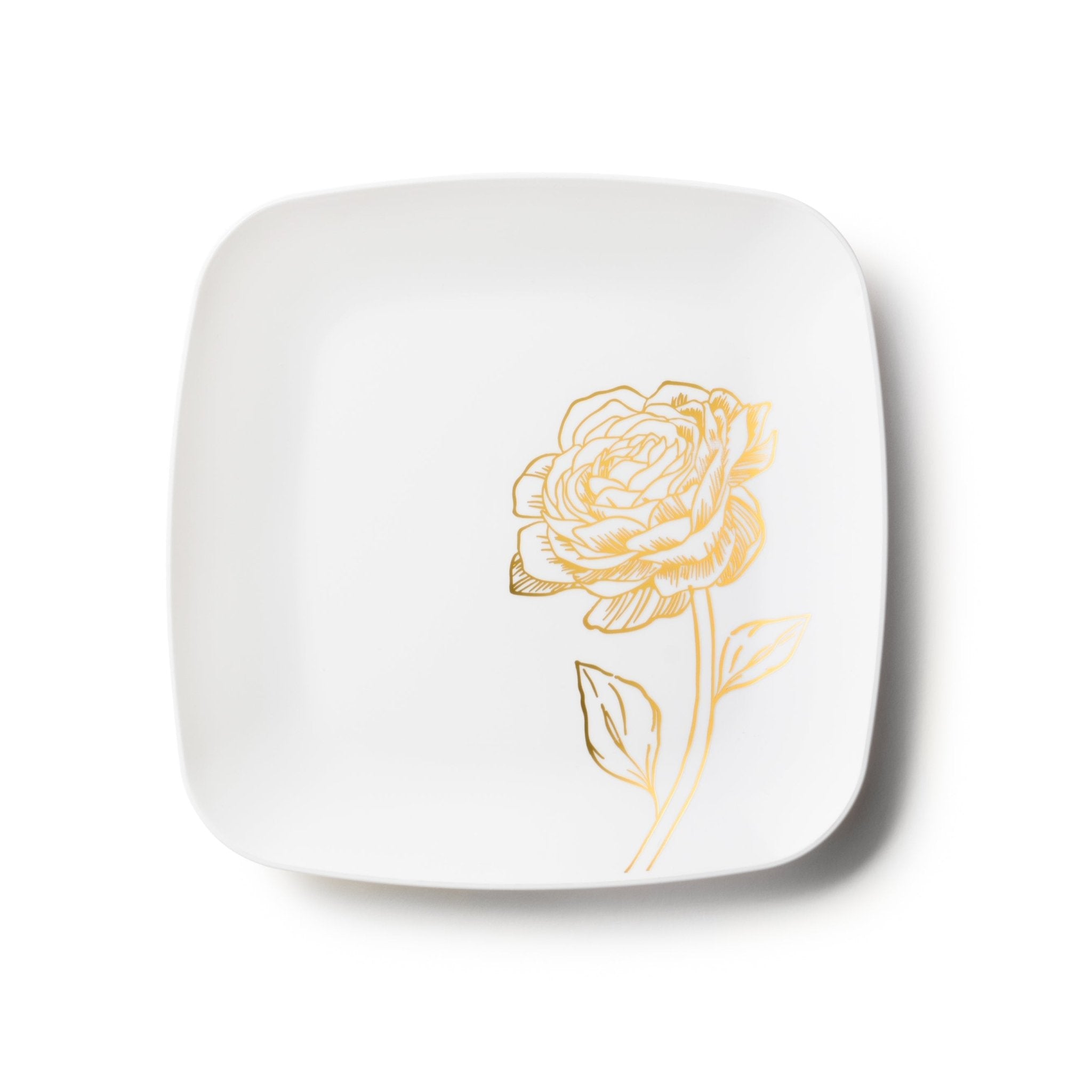 White and Gold Square Plastic Plates - Peony Plate Pro Linens