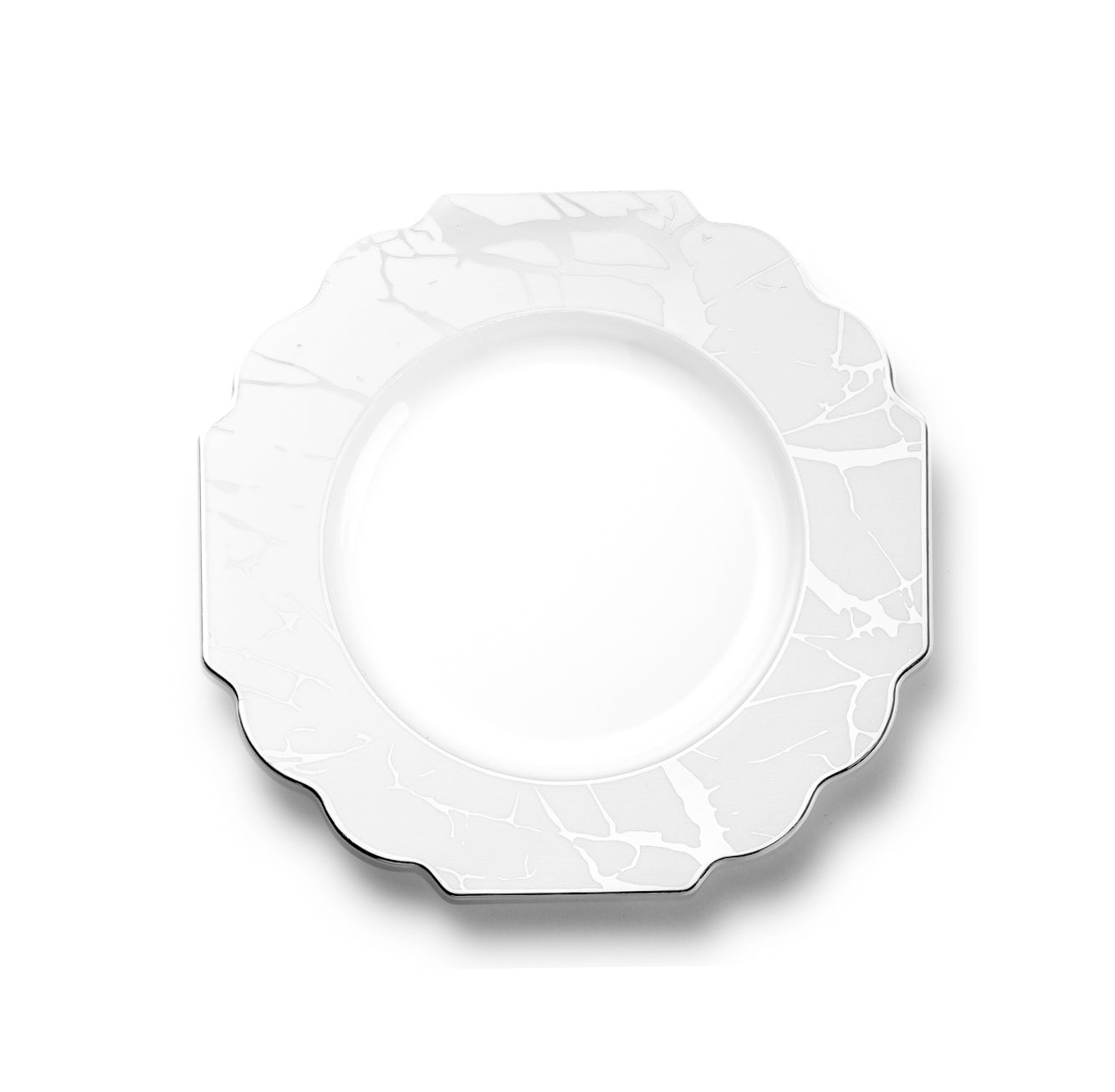 White and Silver Marble Plastic Plates 10 Pack - Grand Plate Pro Linens