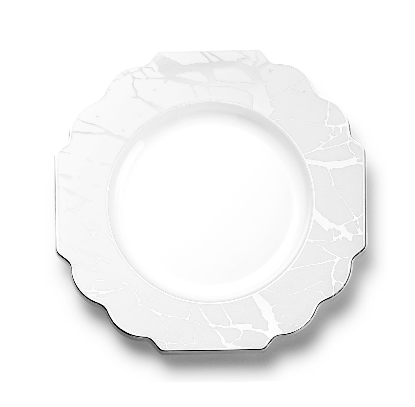 White and Silver Marble Plastic Plates 10 Pack - Grand Plate Pro Linens