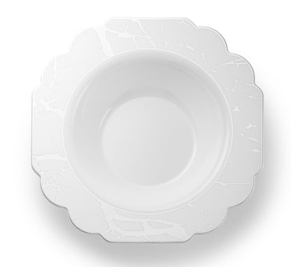 White and Silver Marble Plastic Plates 10 Pack - Grand Plate Pro Linens