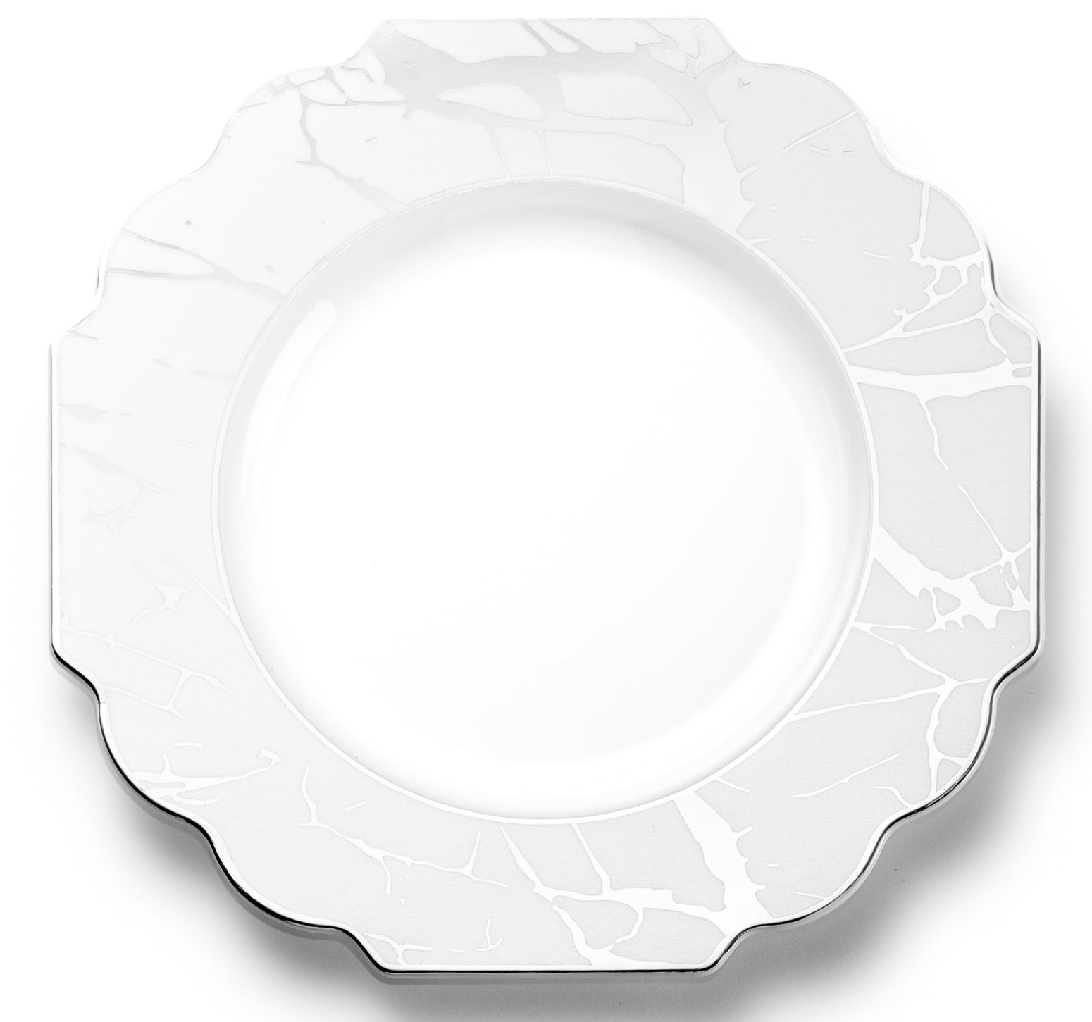 White and Silver Marble Plastic Plates 10 Pack - Grand Plate Pro Linens