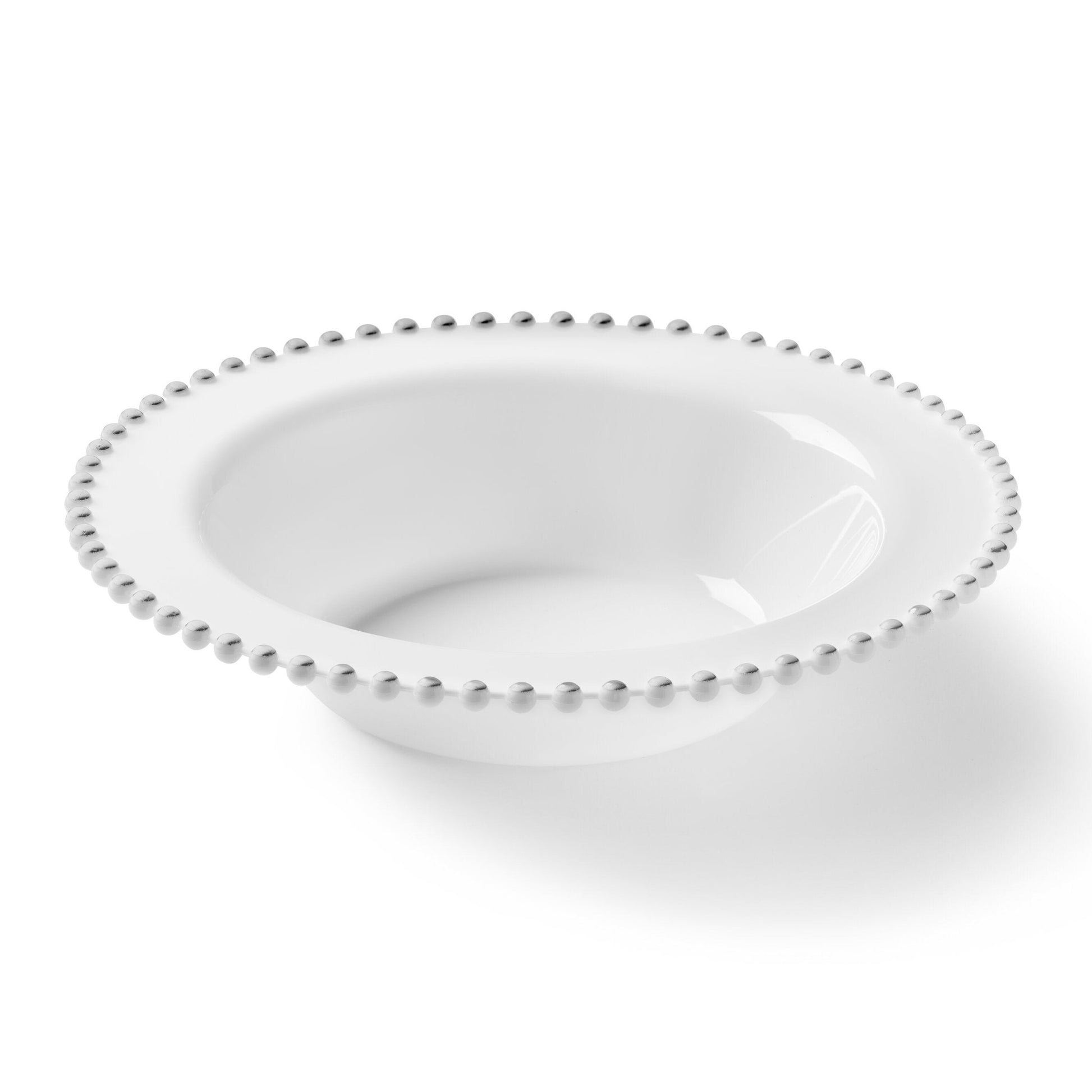 White and Silver Round Plastic Plates 10 Count - Beaded Plate Pro Linens