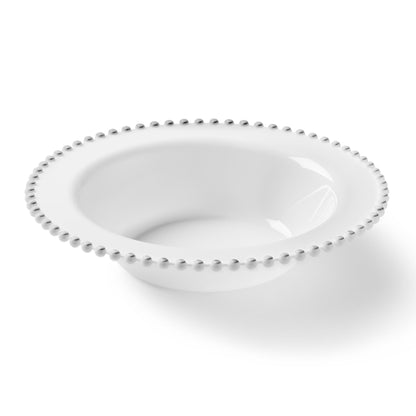 White and Silver Round Plastic Plates 10 Count - Beaded Plate Pro Linens