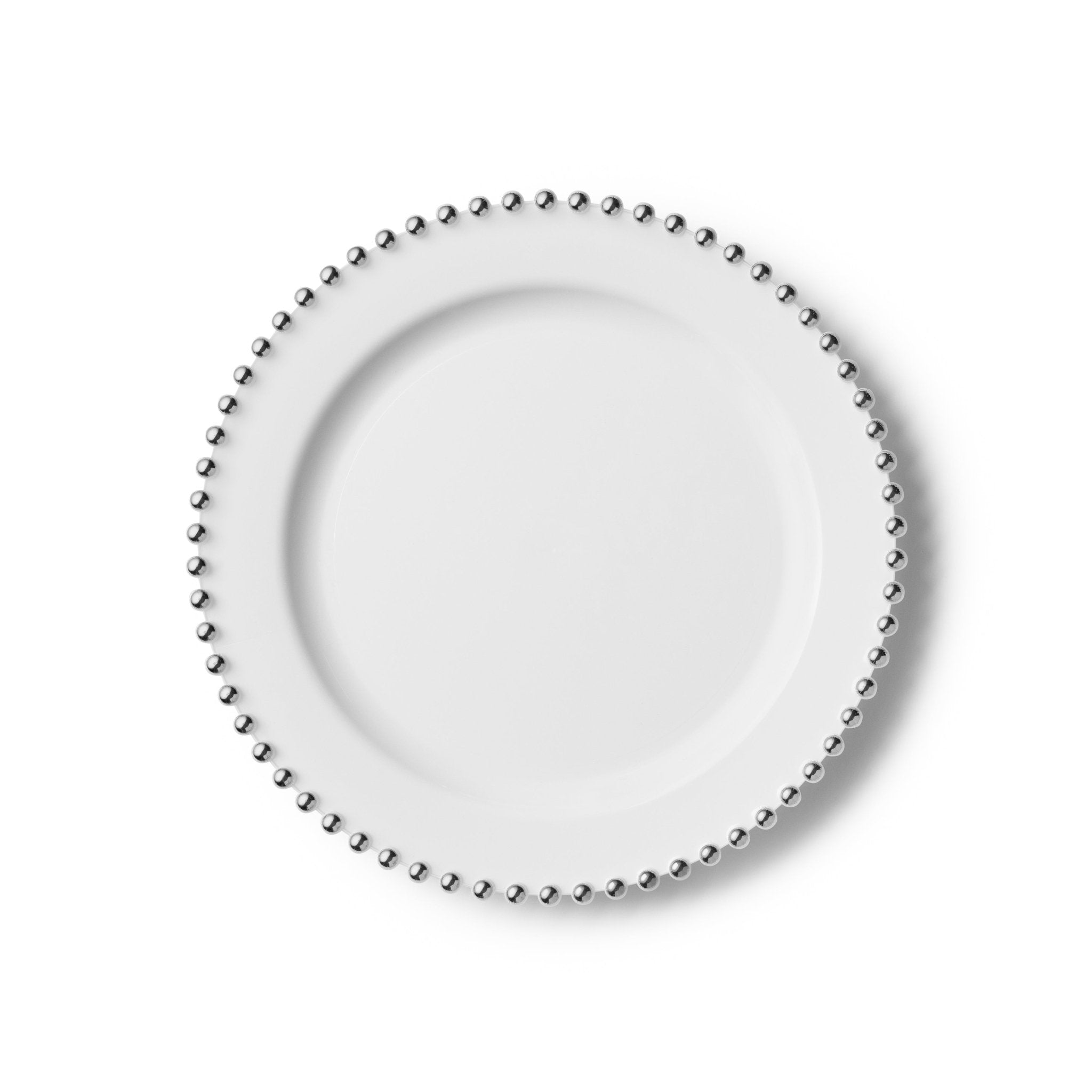 White and Silver Round Plastic Plates 10 Count - Beaded - Pro Linens